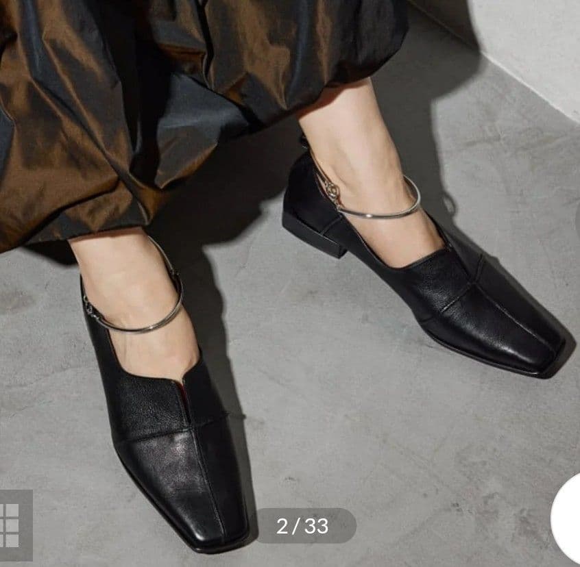 GRISE 日本製 レザースクエアクロスシームアンクルフラット 23 黒