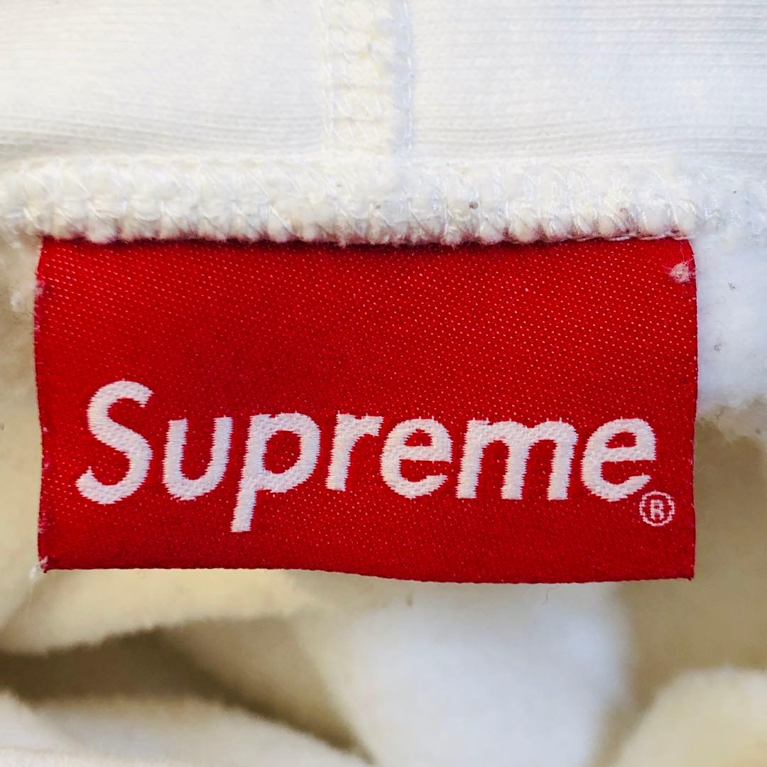 【希少デザイン】シュプリーム センターロゴ ストーンロゴ パーカー 白 Sサイズ