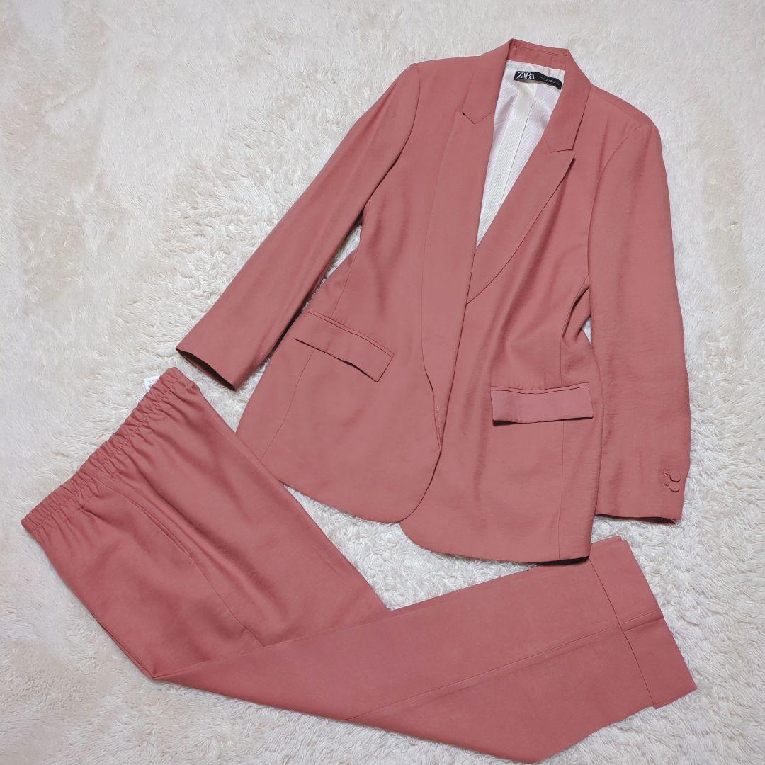 美品！ZARA　スーツセットアップ　ワイドパンツ　L　ピンクオレンジ