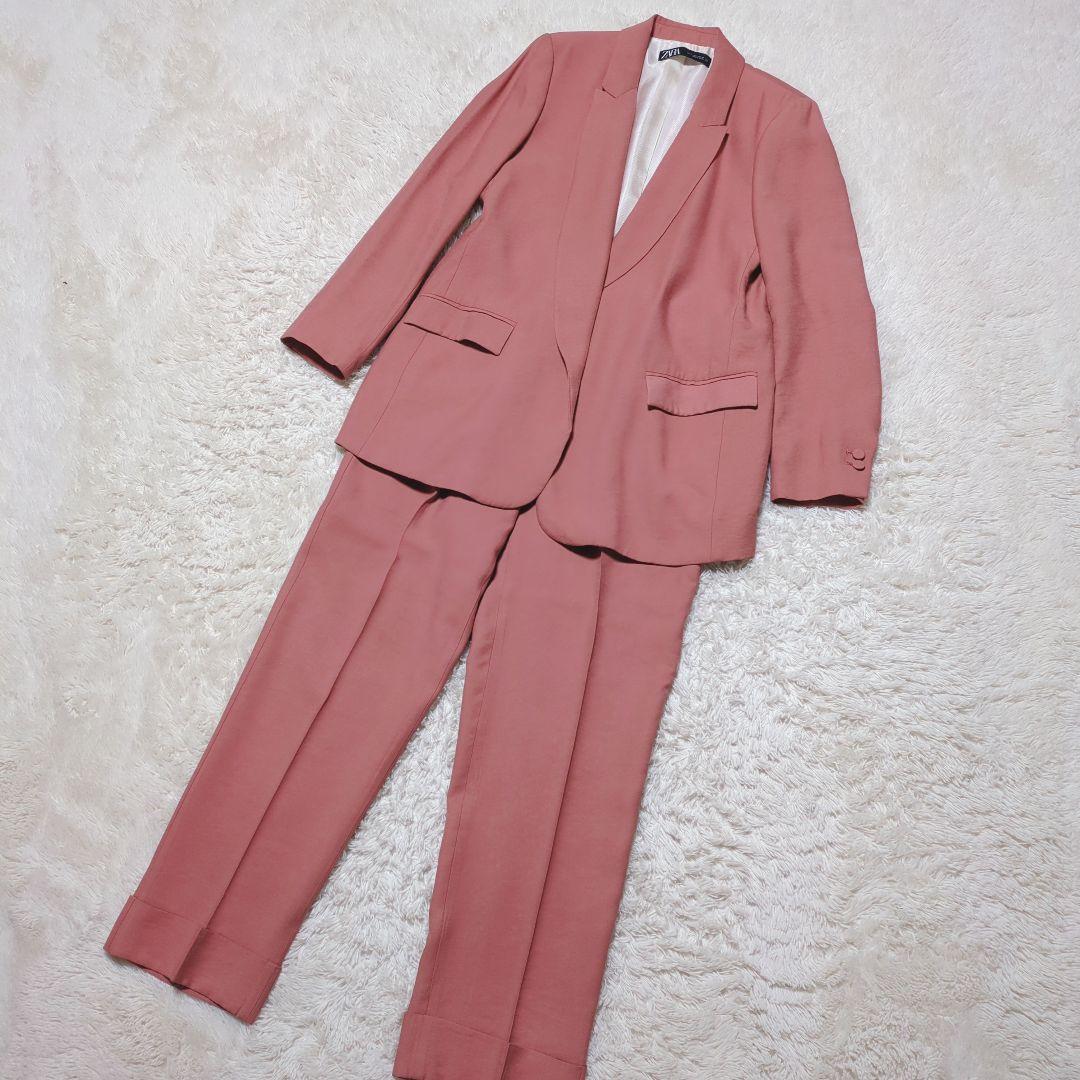 美品！ZARA　スーツセットアップ　ワイドパンツ　L　ピンクオレンジ