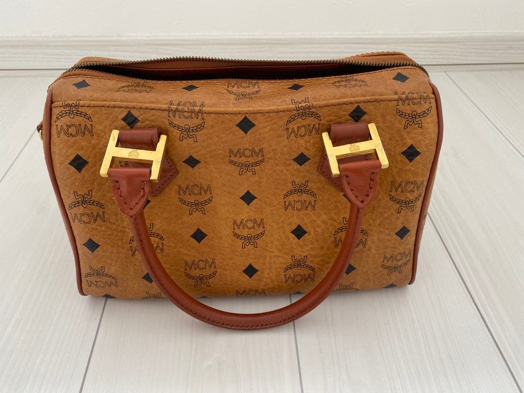 【美品】MCM★シボ革 ミニボストンバッグ ブラウン レザー