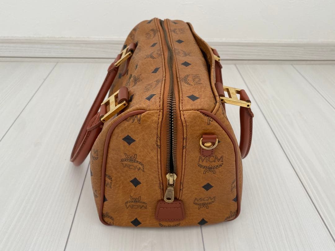 【美品】MCM★シボ革 ミニボストンバッグ ブラウン レザー