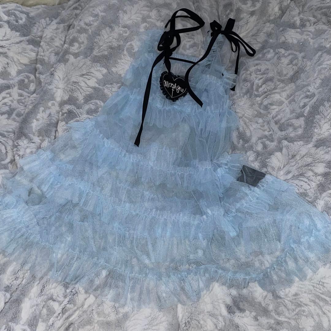 morph8ne シースルー ワンピース キャミソール 水色