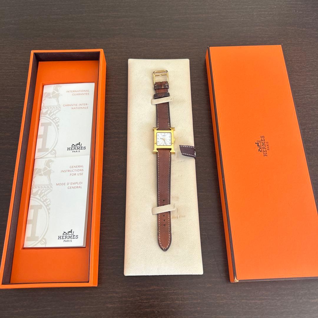 HERMES ブラウンレザー スクエアウォッチ正規品★