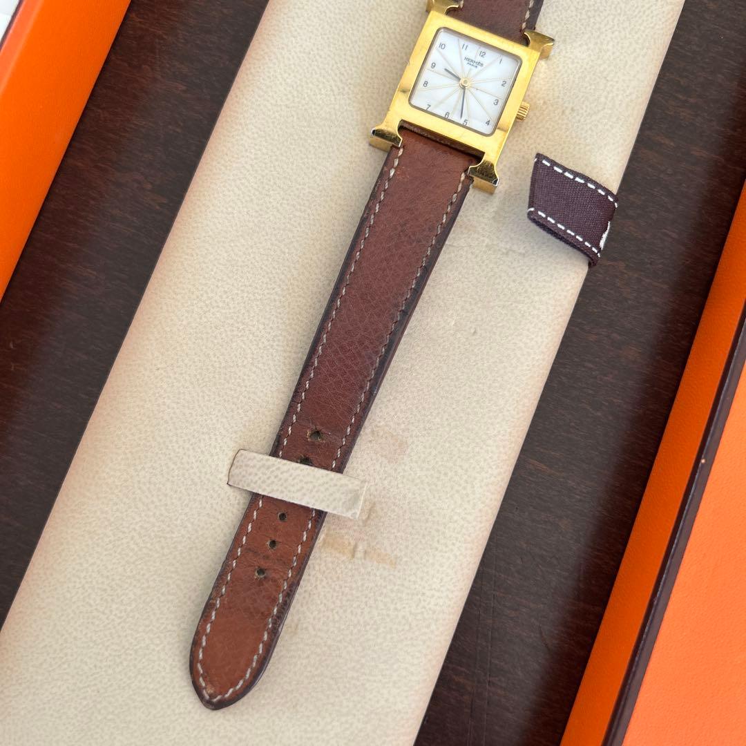 HERMES ブラウンレザー スクエアウォッチ正規品★