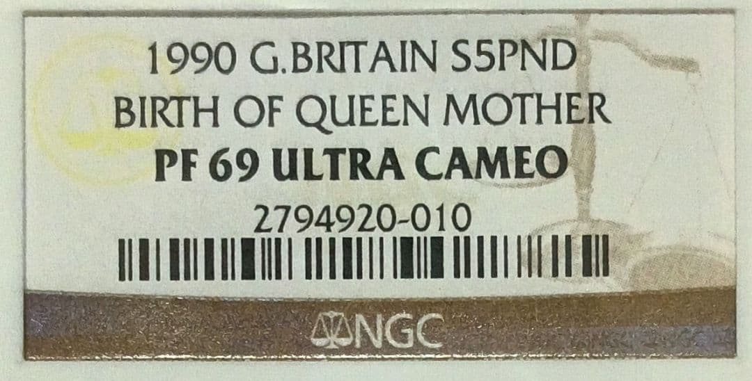 1990 クイーン・マザー 生誕90周年 5ポンド 銀貨 NGC PF69UC