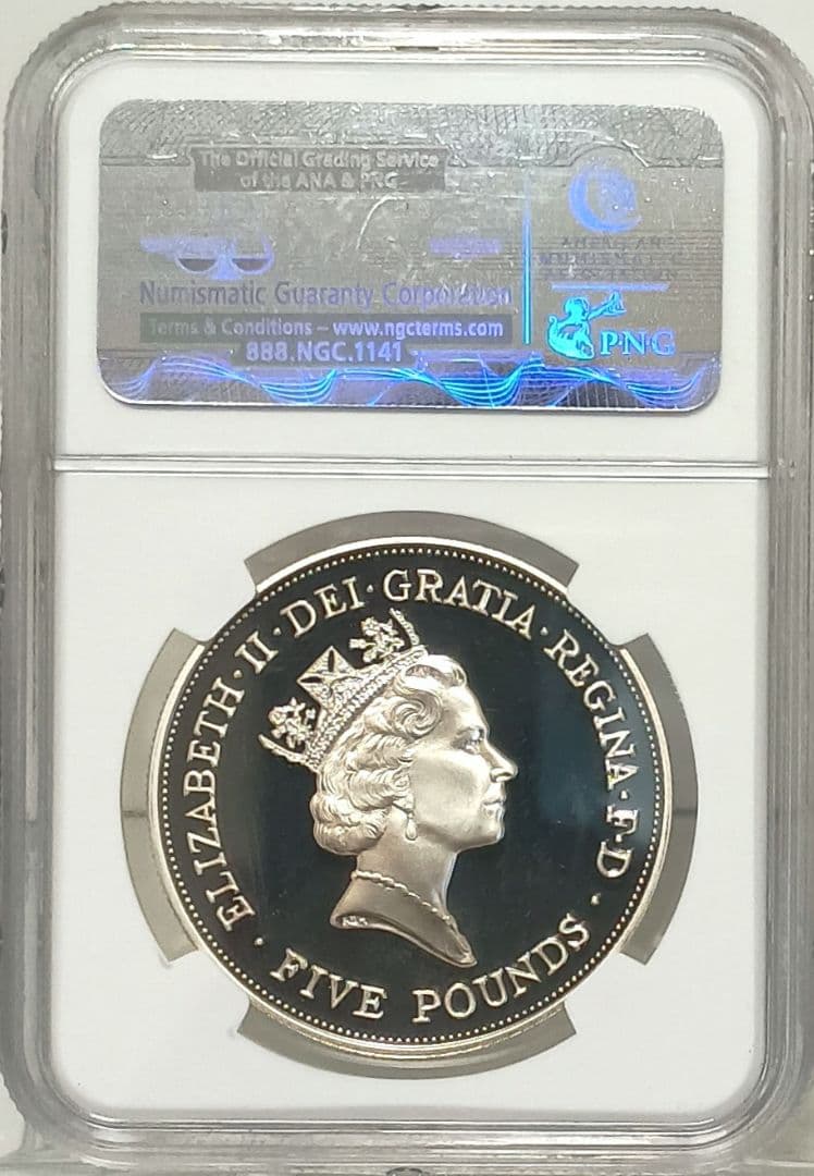 1990 クイーン・マザー 生誕90周年 5ポンド 銀貨 NGC PF69UC