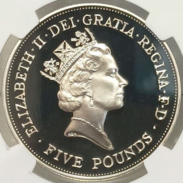1990 クイーン・マザー 生誕90周年 5ポンド 銀貨 NGC PF69UC