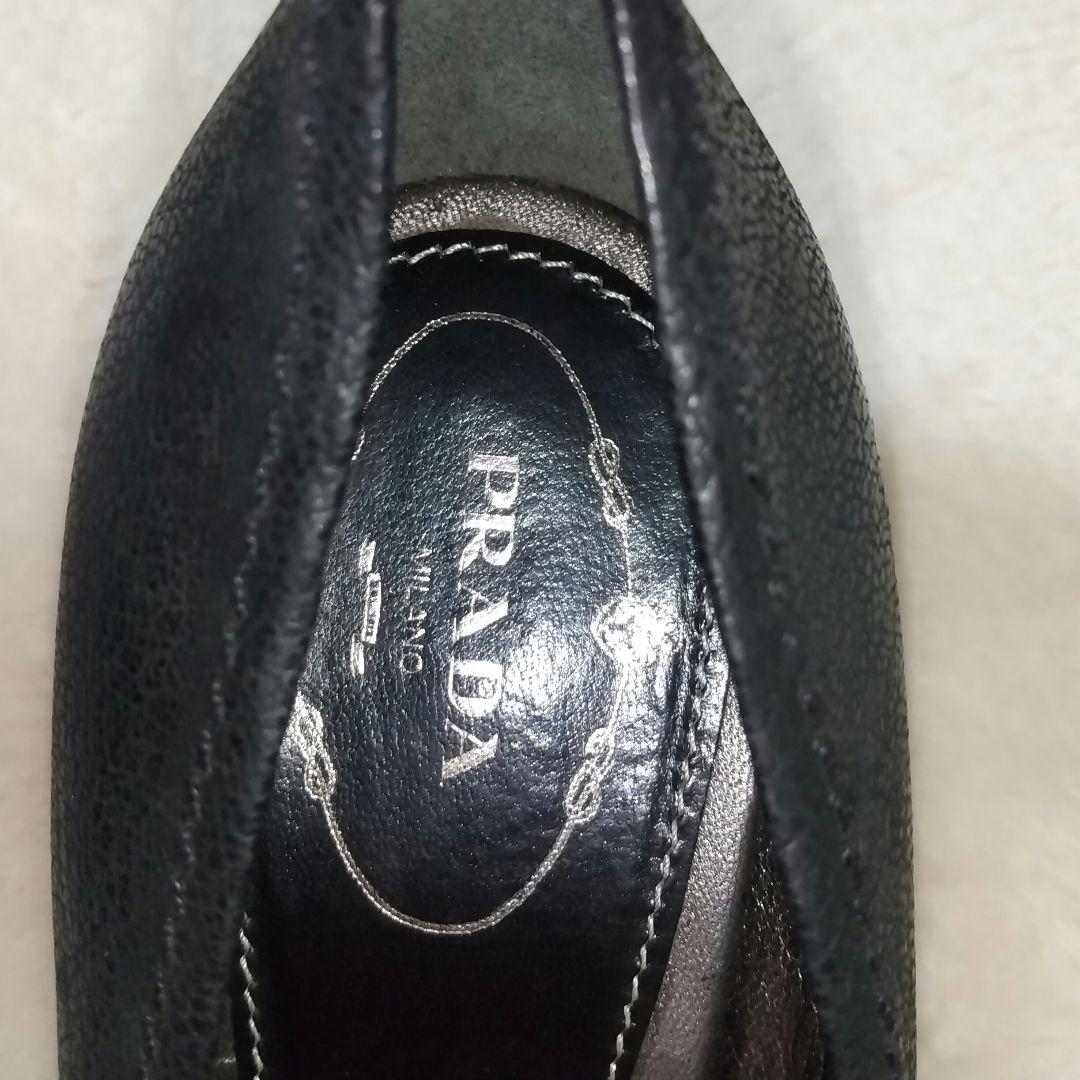 美品❢　PRADA　ポインテッドトゥ　BLACK　　ローヒール　　26cm