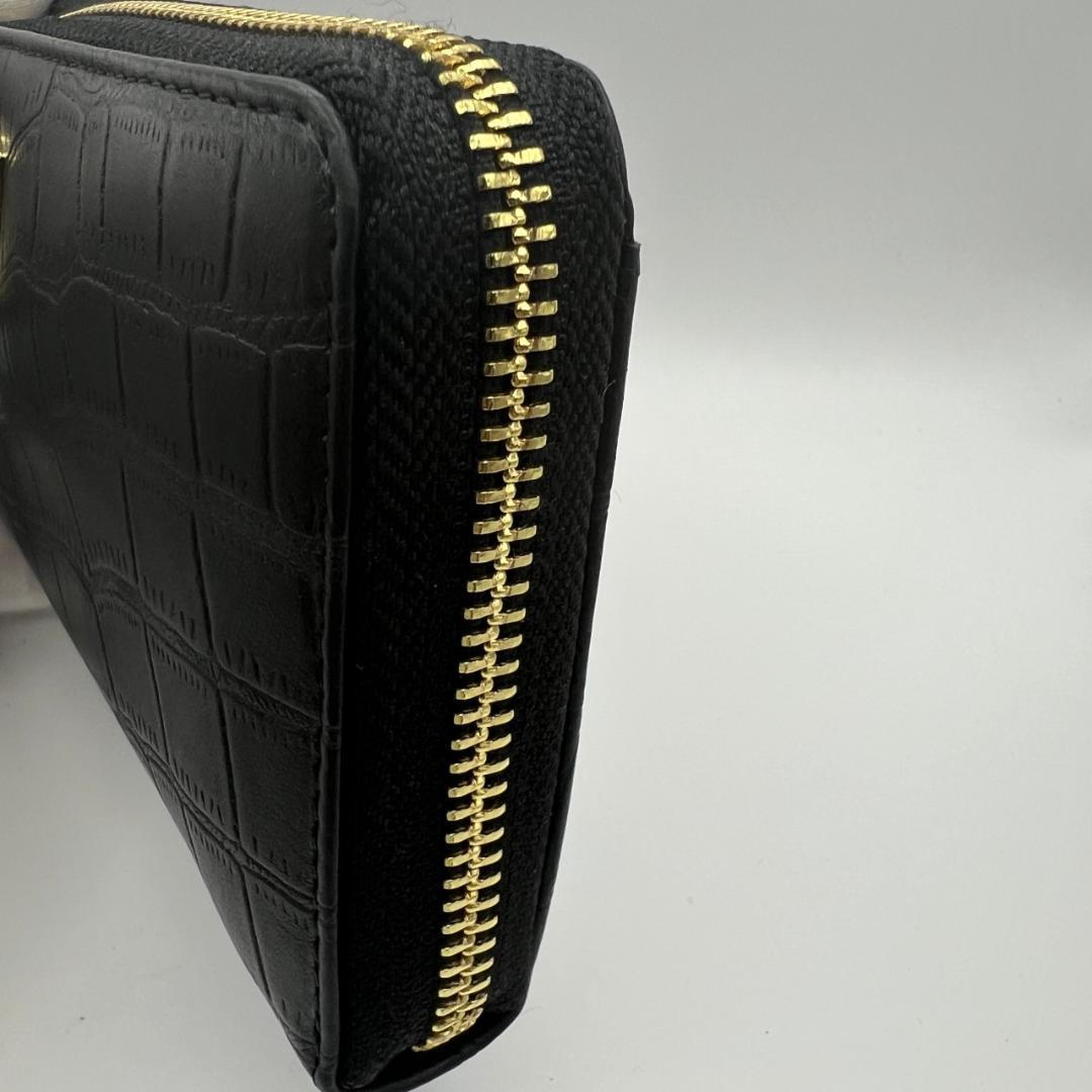 未使用ゴールドファイル☆ジッピーロングウォレット 長財布 型押しレザー 本革 黒