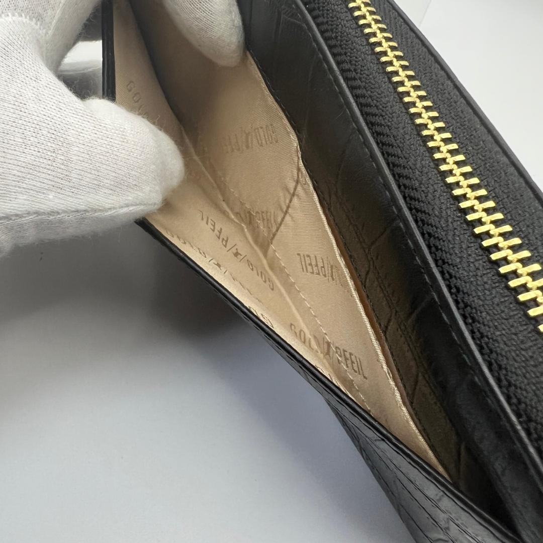 未使用ゴールドファイル☆ジッピーロングウォレット 長財布 型押しレザー 本革 黒