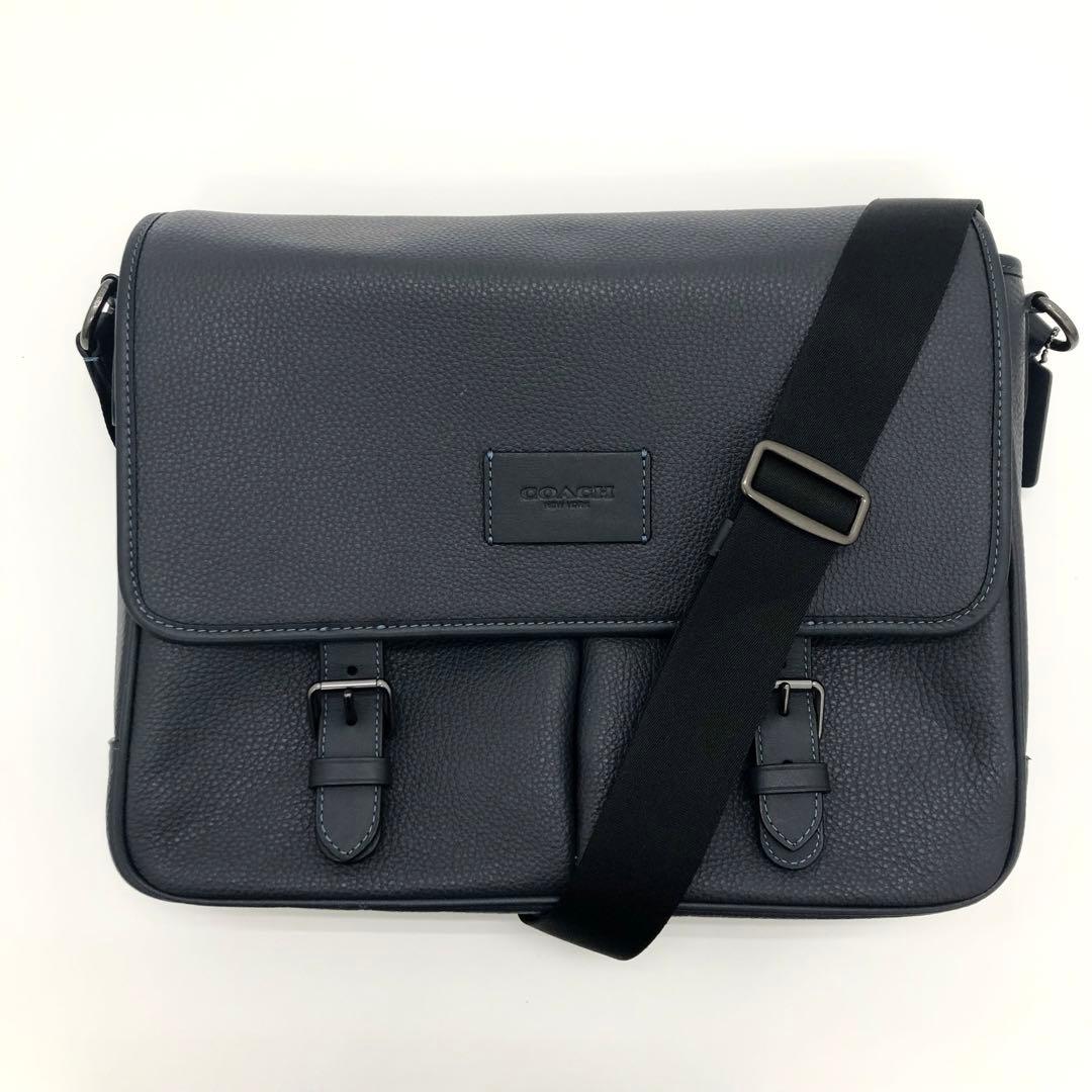 【極美品】COACH コーチ　ネイビー レザー メッセンジャーバッグ メンズ