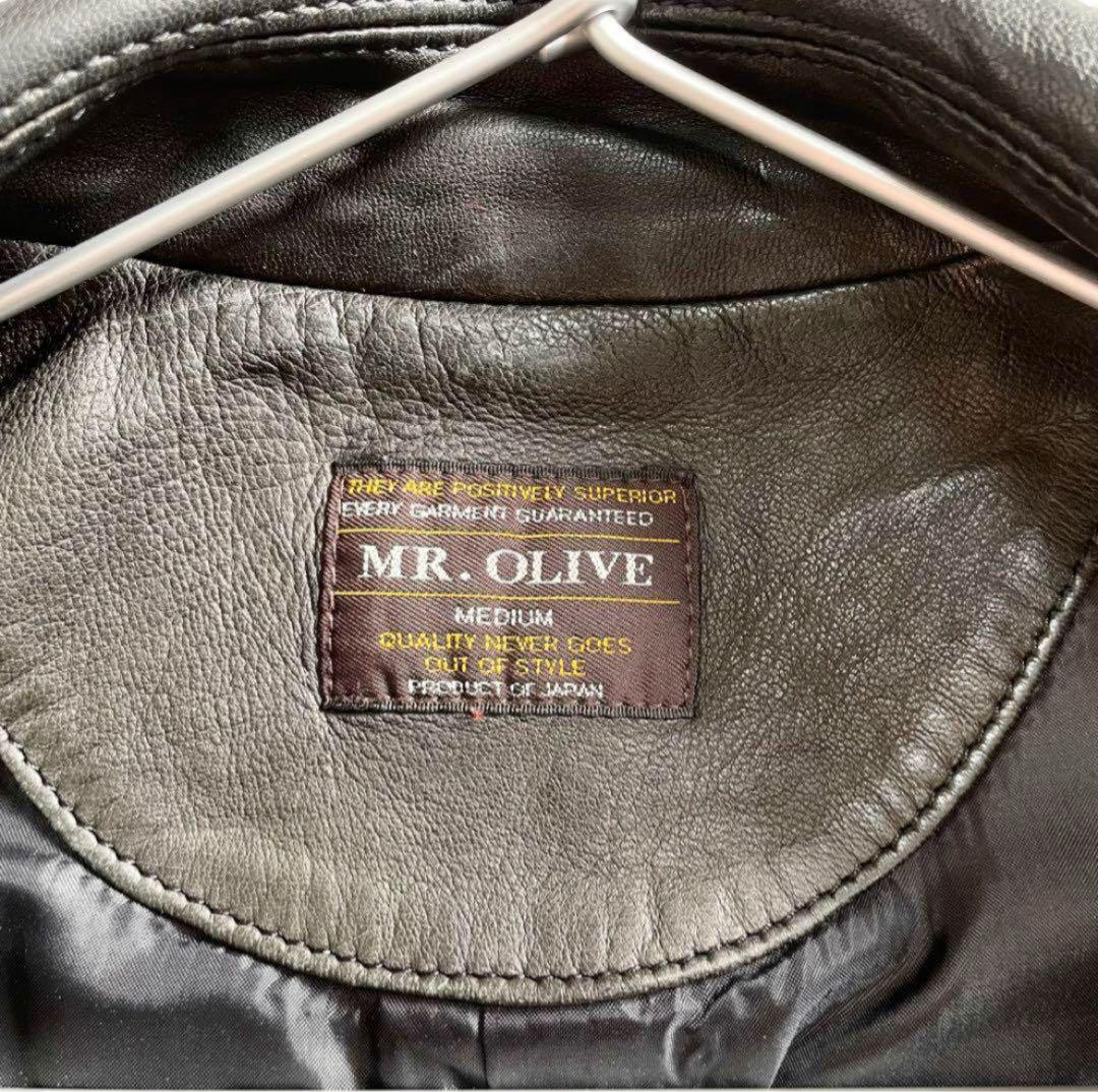 ミスターオリーブ シングルライダースジャケット ソフトレザー 羊革 ブラック M