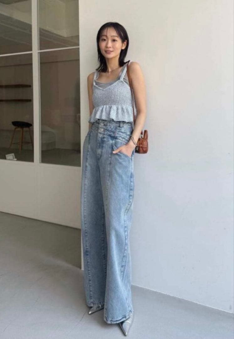 フレイアイディー アシメダブルウエストワイドデニムパンツ