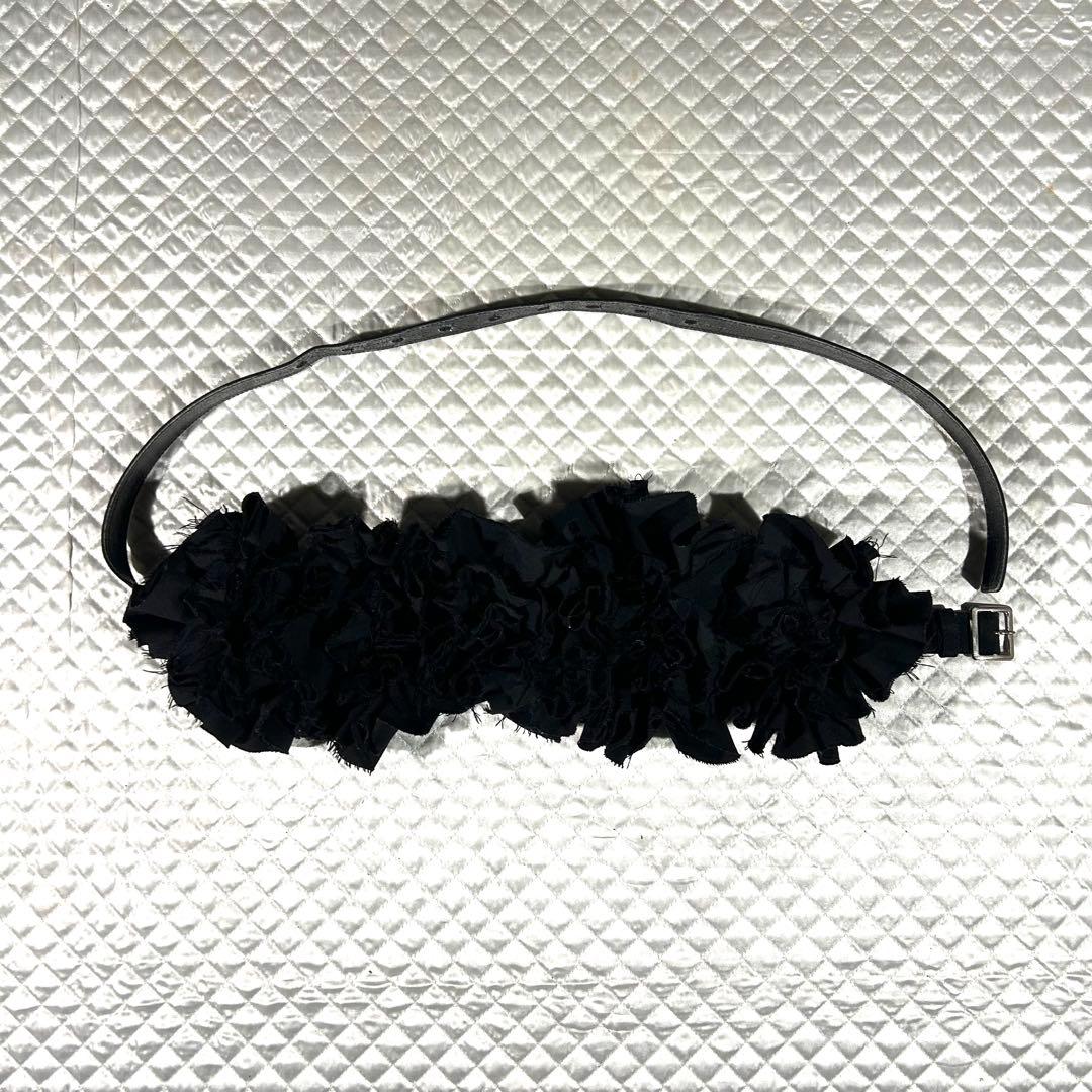 80s archive フリルフラワー装飾ベルト 黒