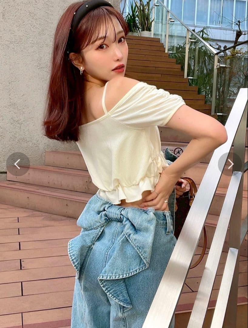 【新品】リボン付きハイウエストストレートデニム