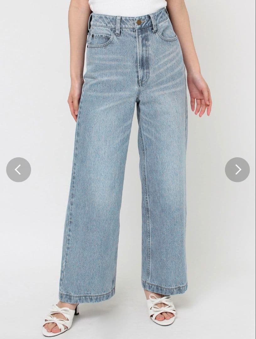 【新品】リボン付きハイウエストストレートデニム