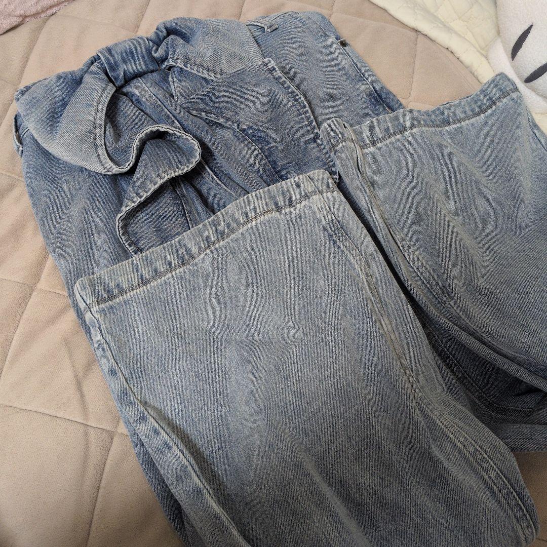 【新品】リボン付きハイウエストストレートデニム