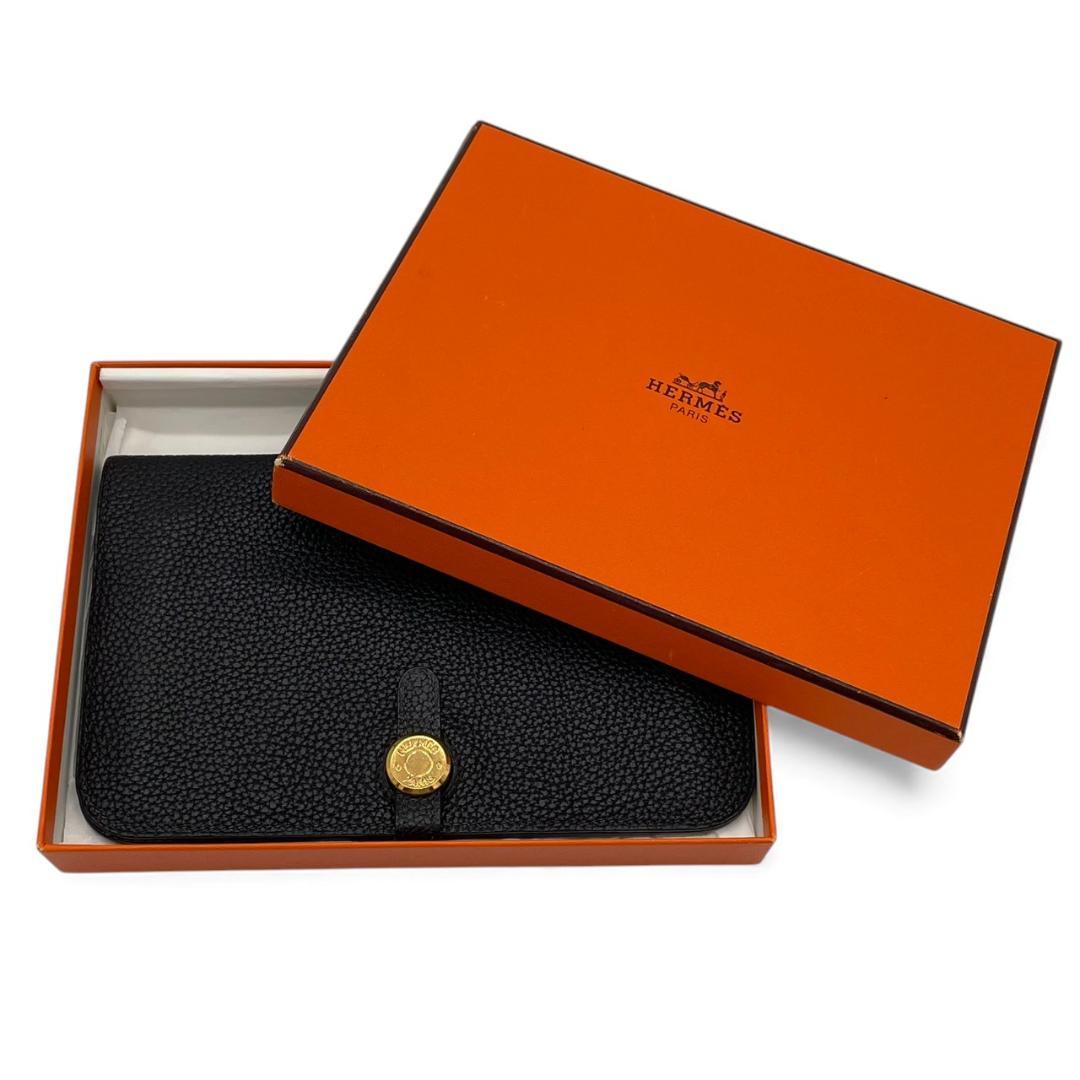 【新品同様】エルメス 二つ折り長財布 ドゴンGM トリヨン クレマンス ブラック
