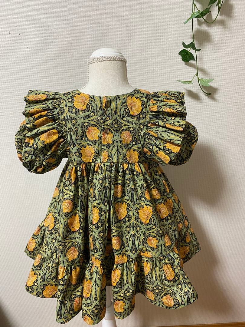 ハンドメイド　フリルウエストギザーワンピース