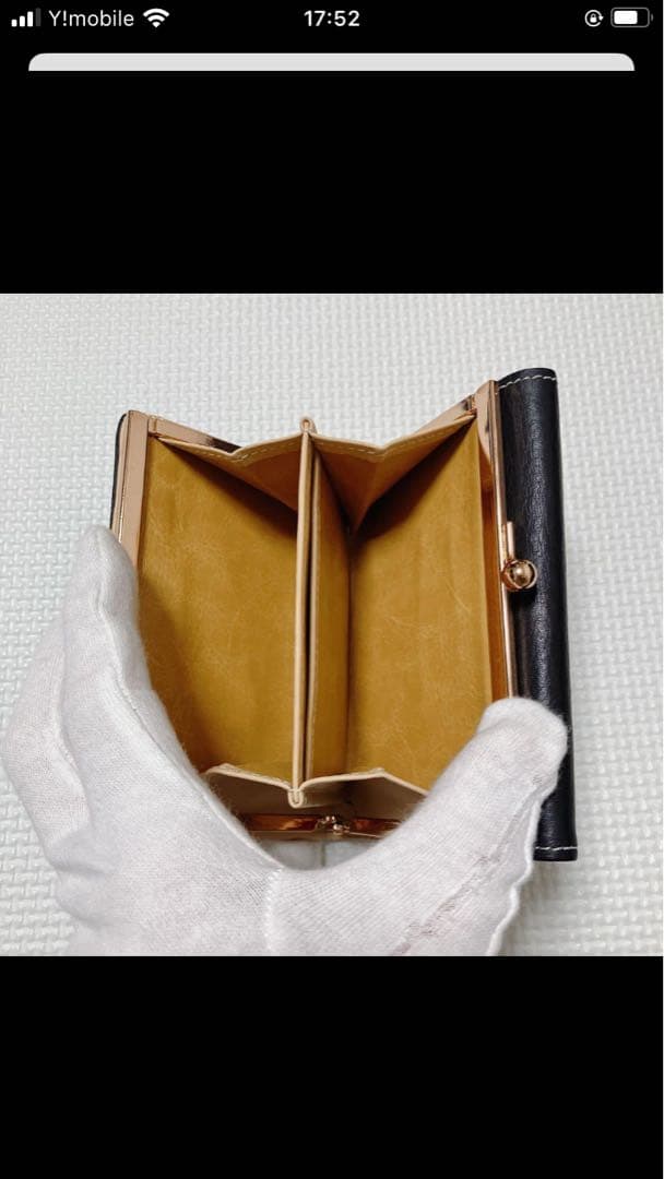 未使用Kitamuraキタムラ　レザーがま口三つ折り財布　ブラック　「K」ロゴ