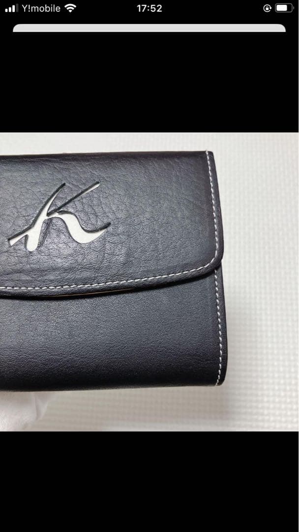 未使用Kitamuraキタムラ　レザーがま口三つ折り財布　ブラック　「K」ロゴ