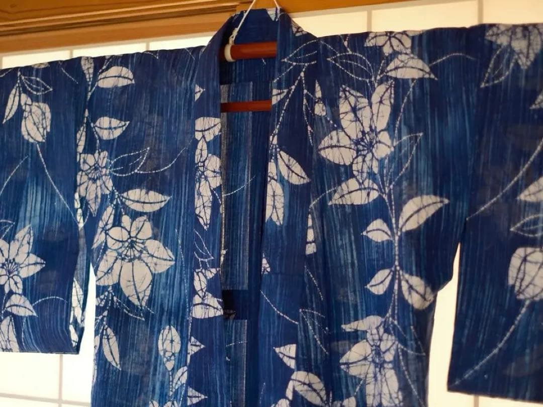 希少【竺仙】未使用しつけ糸付き⭐︎ろうけつ染め⭐︎桔梗　青　浴衣