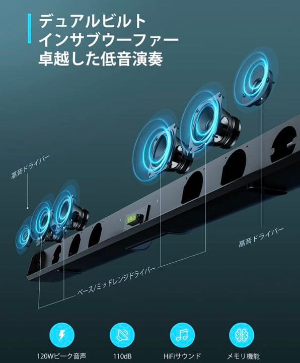 2.0CHテレビ用サウンドバー5.0 Bluetoothサウンドバー6EQモード