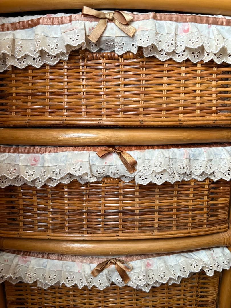 ラタン　ヴィンテージ収納　5段収納　キャスター付き チェスト　アンティーク