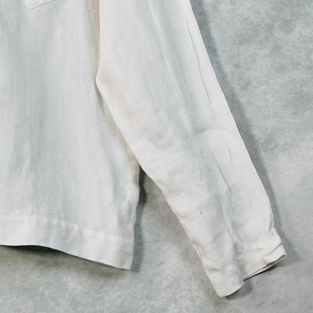 【エルメス】開襟 リネンブラウス 38 M ホワイト 仏製 セリエボタン