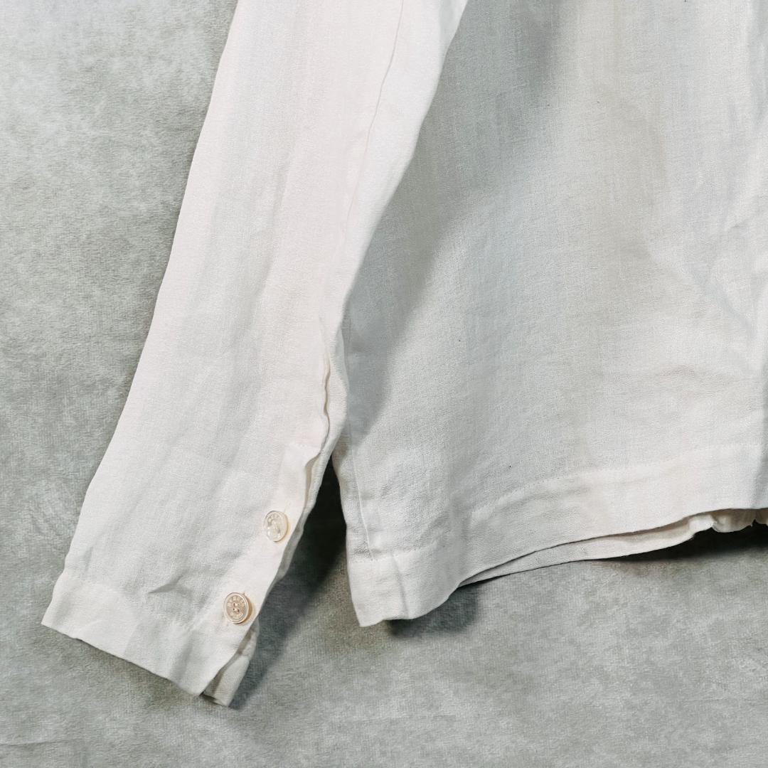 【エルメス】開襟 リネンブラウス 38 M ホワイト 仏製 セリエボタン