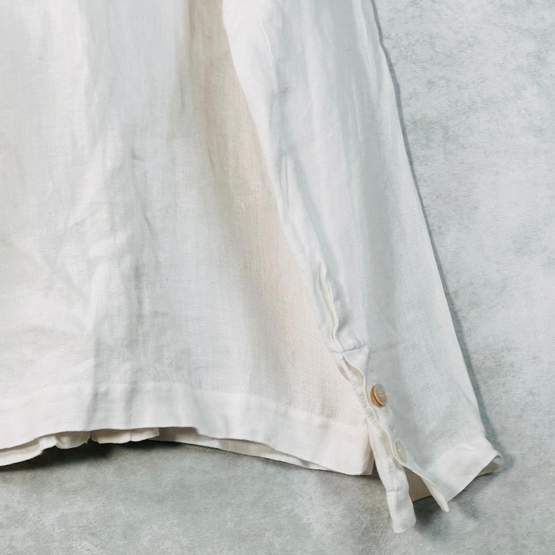 【エルメス】開襟 リネンブラウス 38 M ホワイト 仏製 セリエボタン