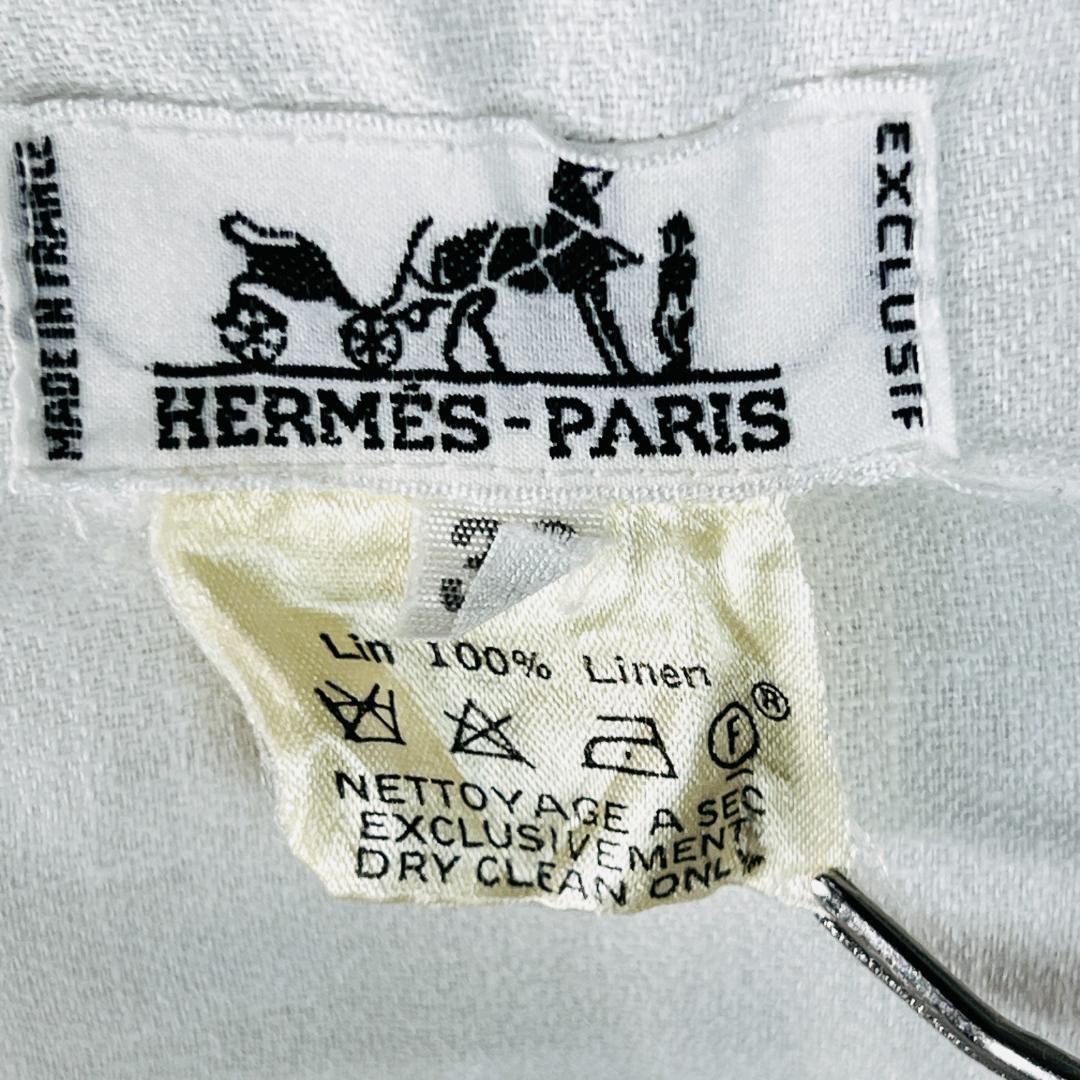 【エルメス】開襟 リネンブラウス 38 M ホワイト 仏製 セリエボタン
