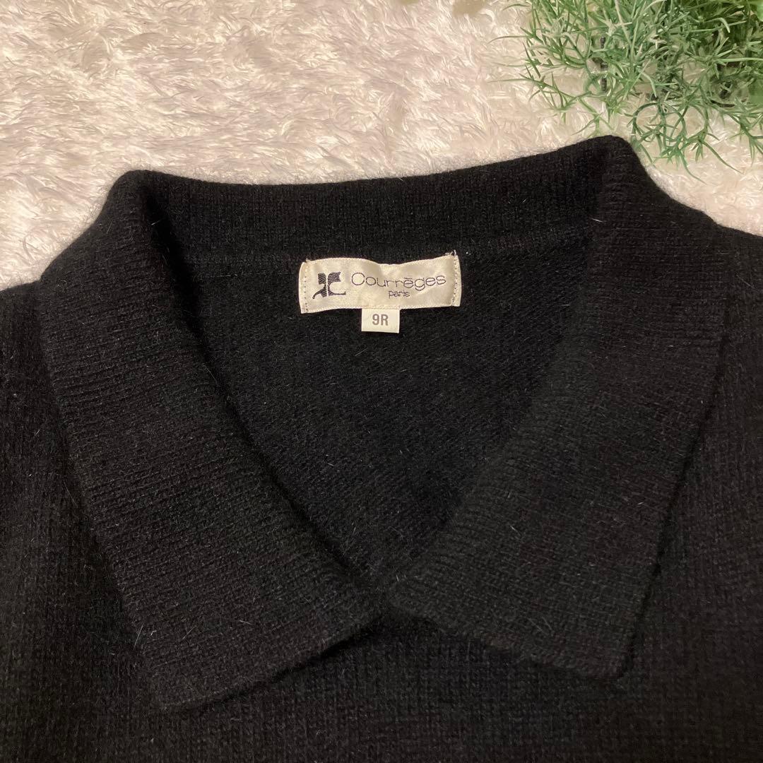 【希少】　クレージュ　襟付き　ニット　 セーター　ウール混　ビジュー　ロゴ