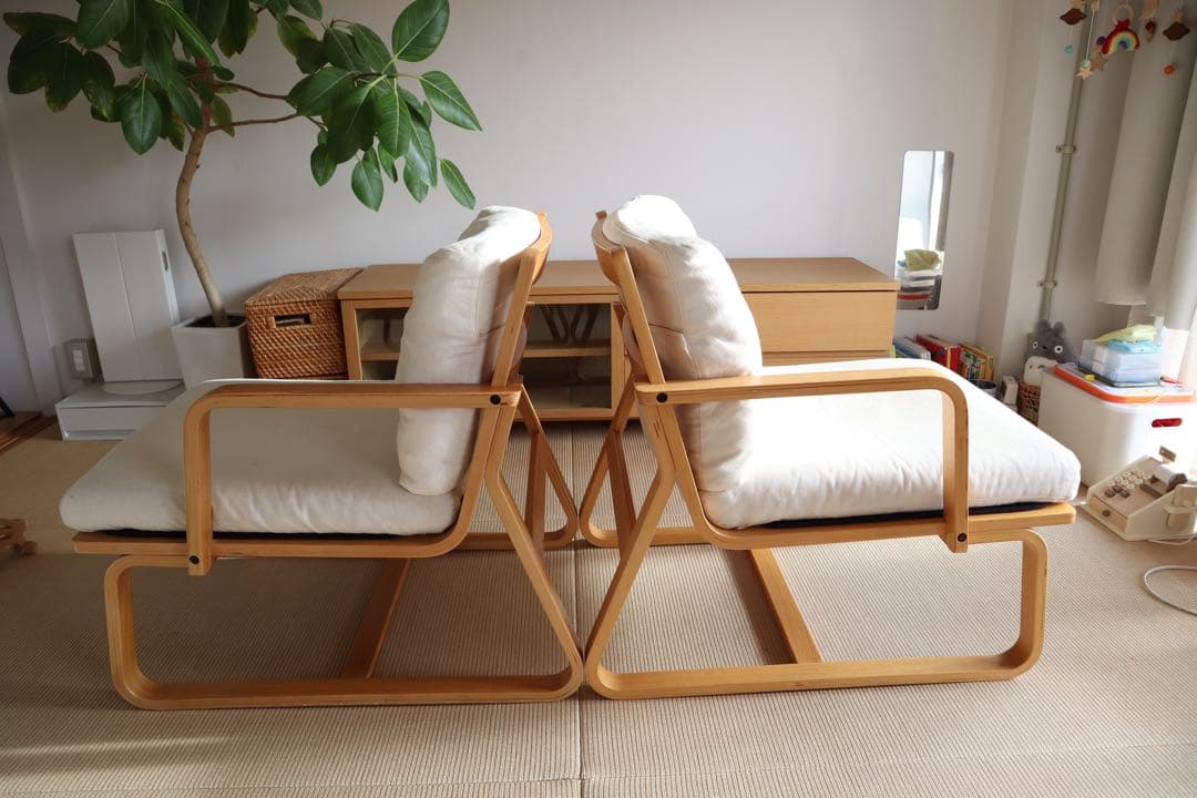 無印良品 リビングでもダイニングでも使えるソファチェア2シーター　※アーム左