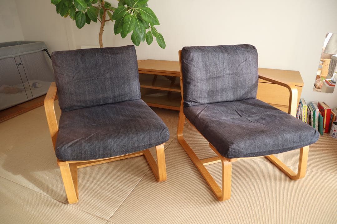 無印良品 リビングでもダイニングでも使えるソファチェア2シーター　※アーム左