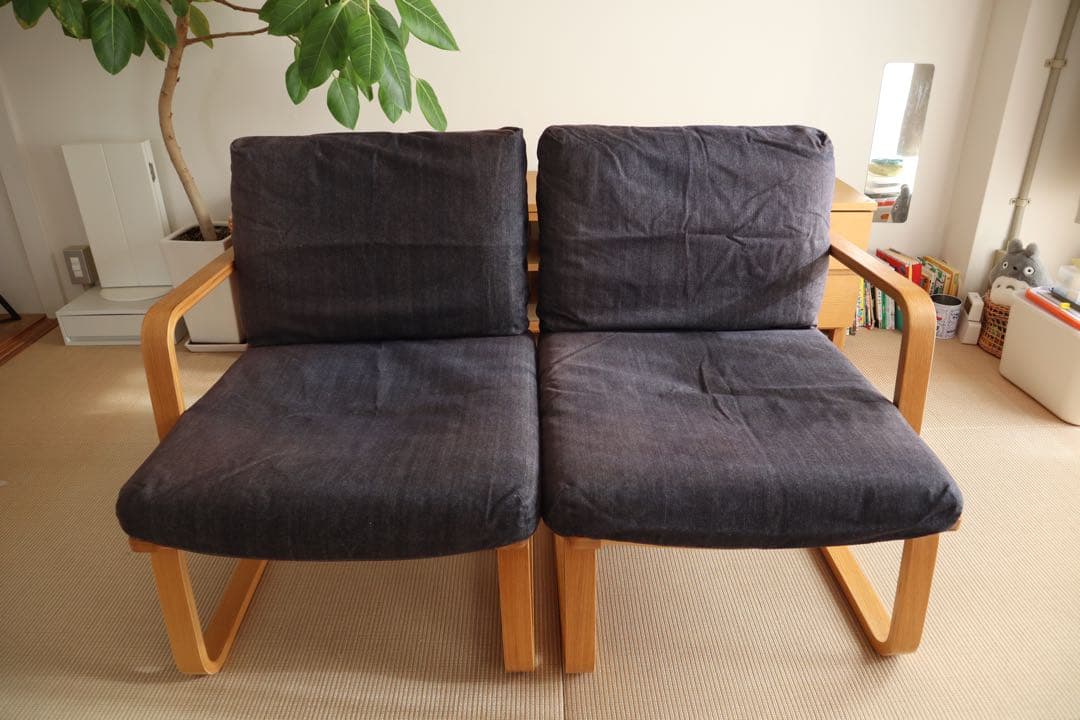 無印良品 リビングでもダイニングでも使えるソファチェア2シーター　※アーム左