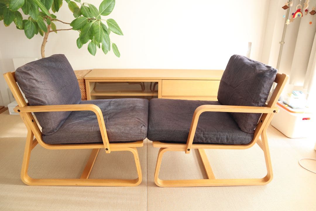 無印良品 リビングでもダイニングでも使えるソファチェア2シーター　※アーム左