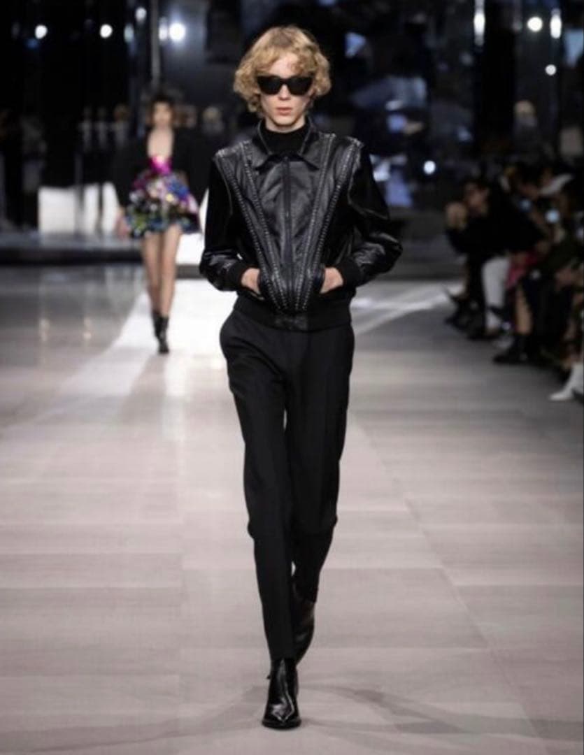 CELINE 19SS ラムスキンラインストーンレザージャケット