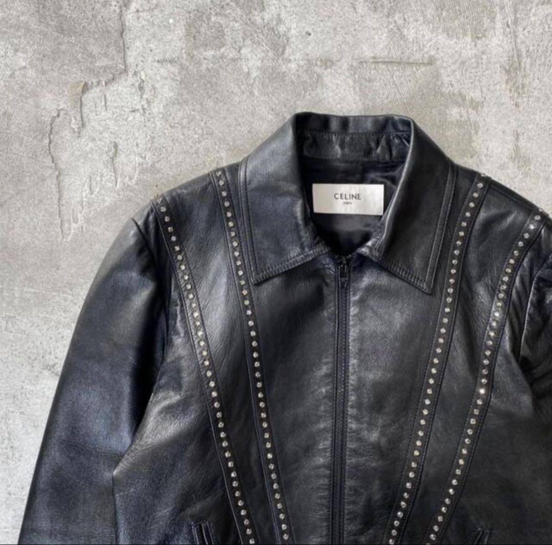 CELINE 19SS ラムスキンラインストーンレザージャケット