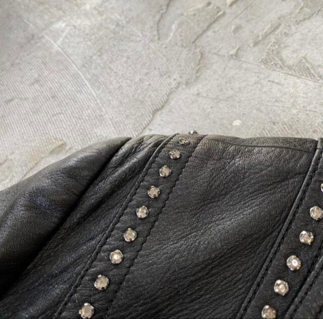 CELINE 19SS ラムスキンラインストーンレザージャケット