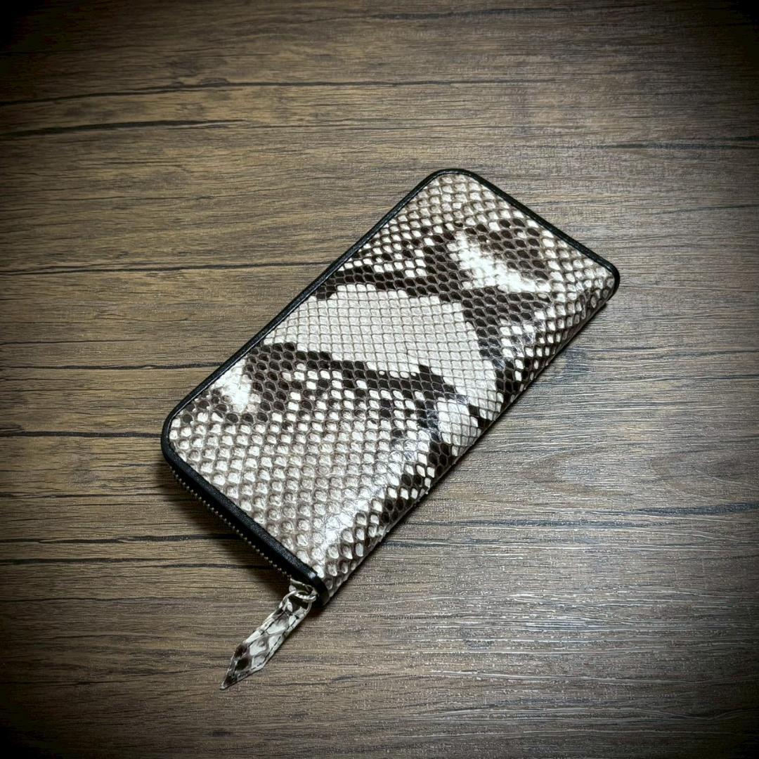 パイソン レザー 長財布 財布 蛇革 カード15枚 大容量 ナチュラル