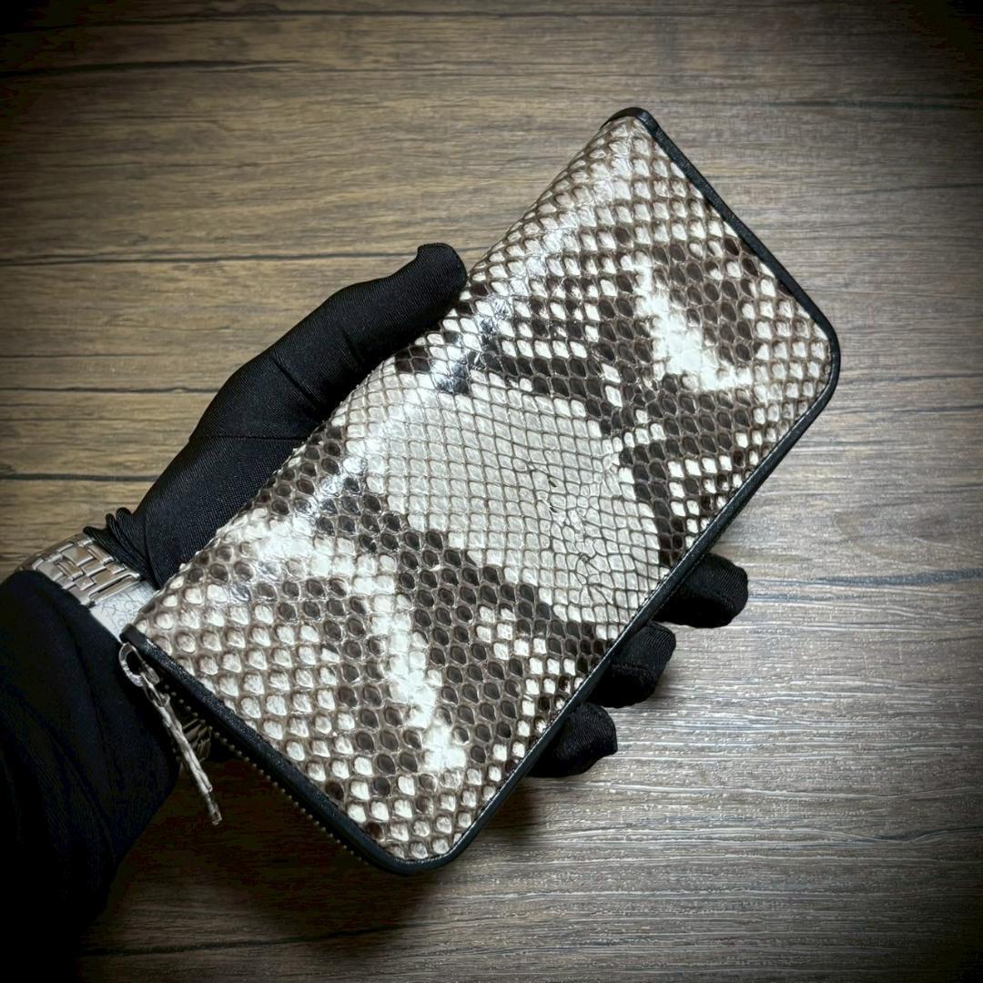 パイソン レザー 長財布 財布 蛇革 カード15枚 大容量 ナチュラル