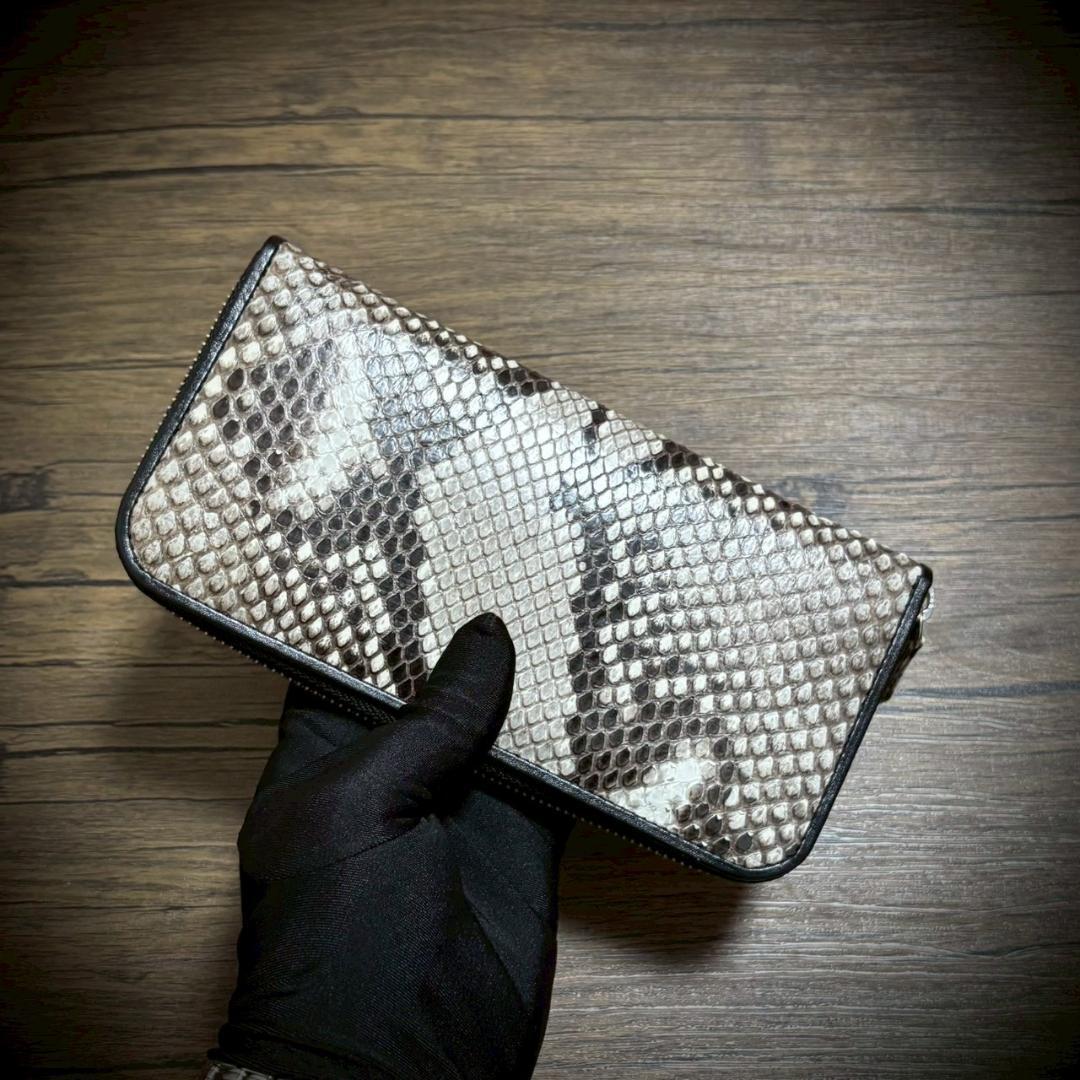 パイソン レザー 長財布 財布 蛇革 カード15枚 大容量 ナチュラル