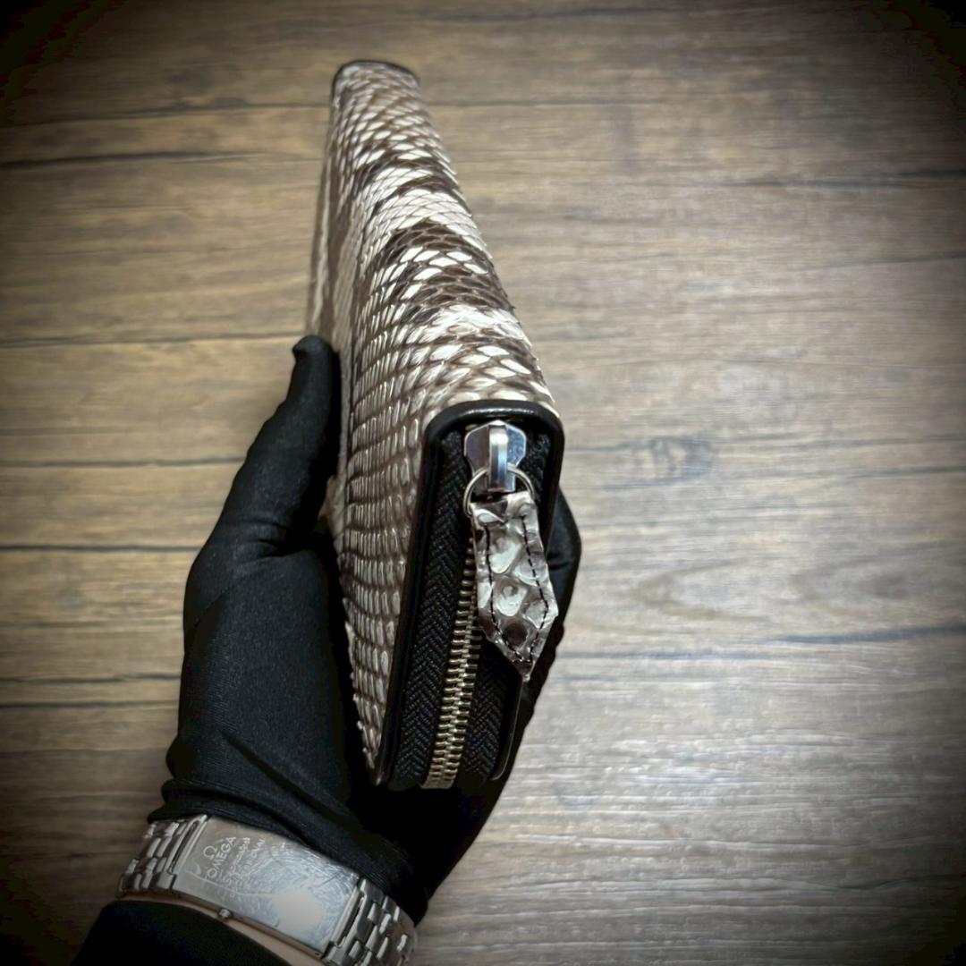 パイソン レザー 長財布 財布 蛇革 カード15枚 大容量 ナチュラル