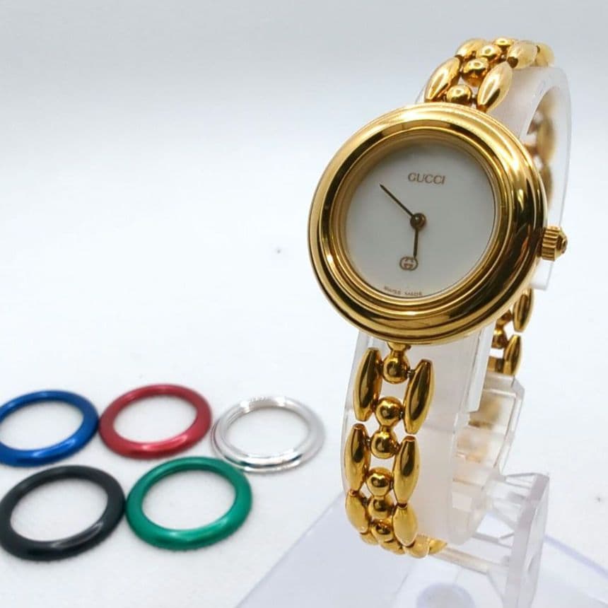 【美品 新品電池交換済】GUCCI チェンジベゼル ウォッチ 替えベゼル付き