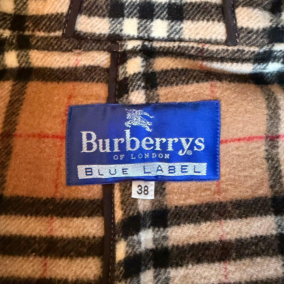 バーバリーブルーレーベル ノバチェック ダッフルコート キャメル 38 M