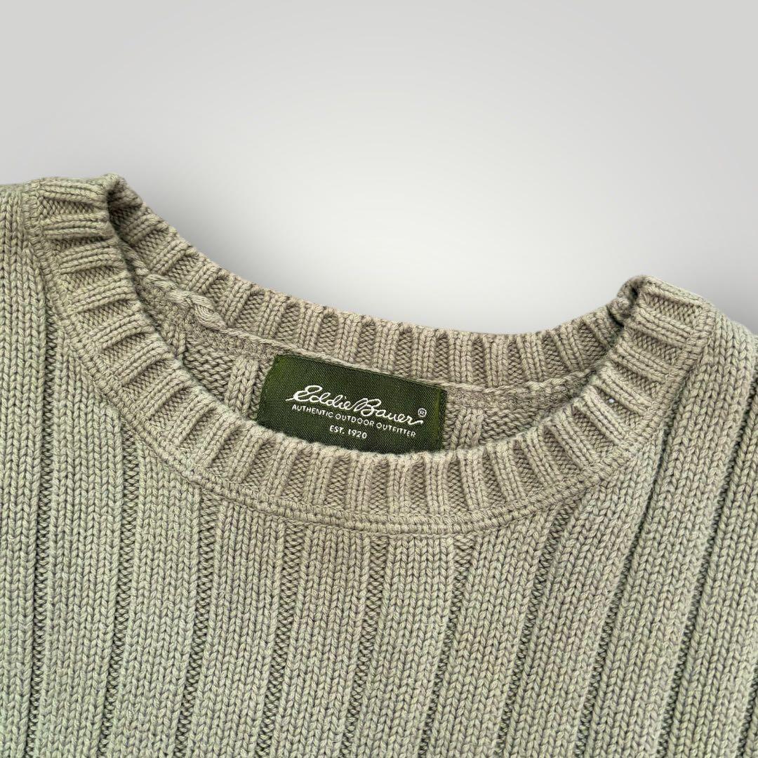 美品！名作 エディーバウアー コットンニット リブ編み クルーネック XL