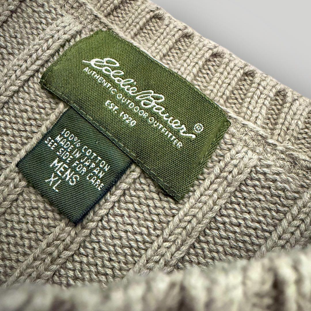 美品！名作 エディーバウアー コットンニット リブ編み クルーネック XL