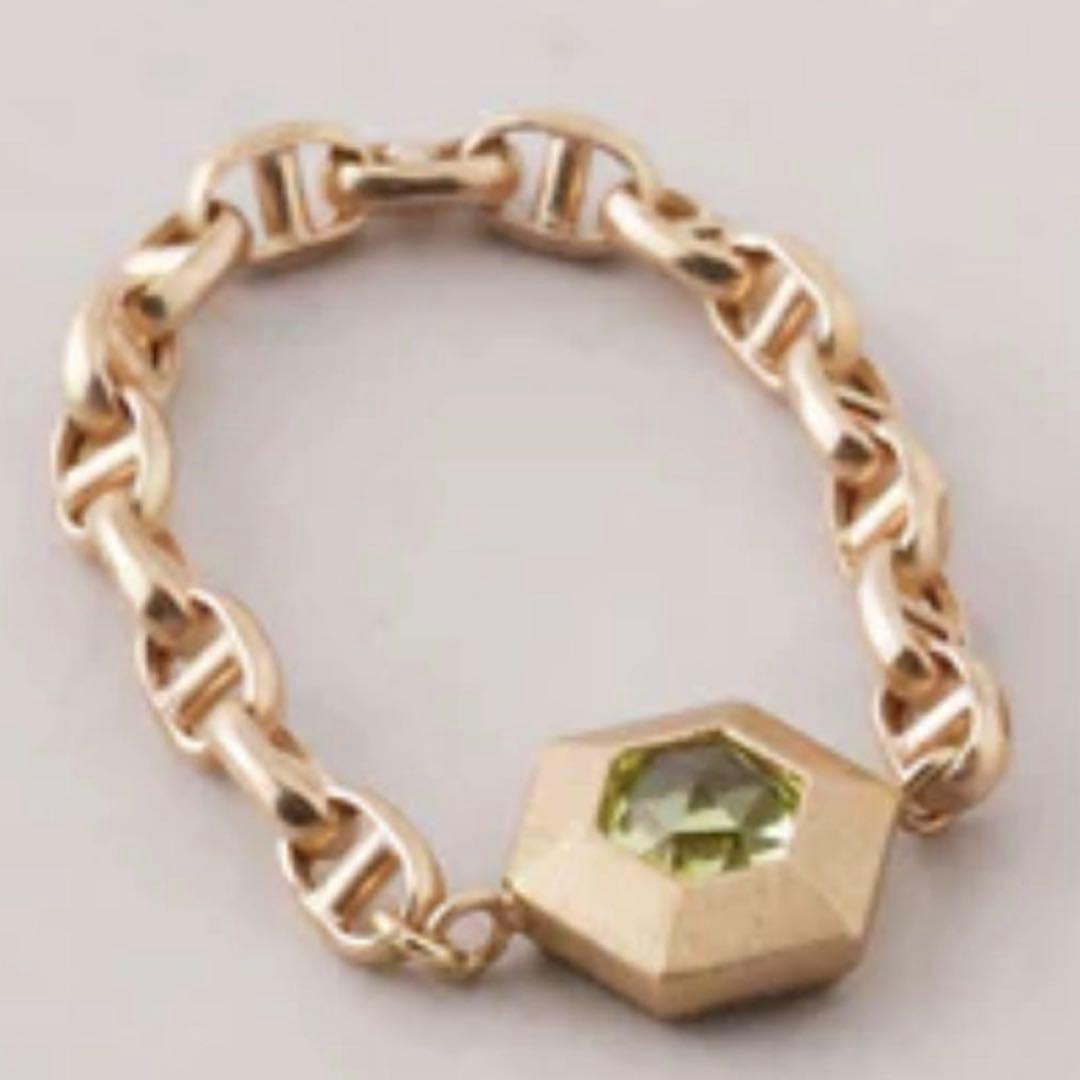 K10ゴールド ペリドット　六角形　リング　シエナロゼ　チェーンリング